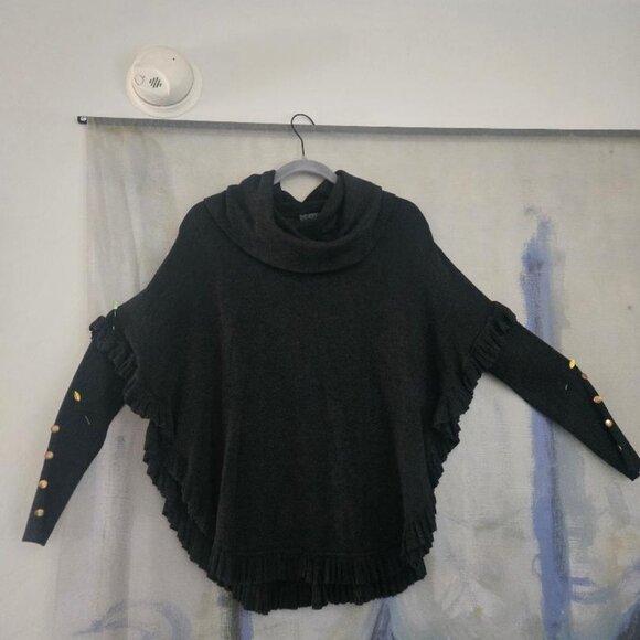 Joseph A Poncho Sweater in Gray Cowl Neck Ruffled Hem. - Picture 3 of 6
